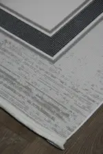 Lunay Çerçeveli Krem Antrasit Çizgili Akrilik Makine Halısı - Görsel 2