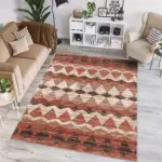 Della Geometrik Turuncu Polyester ve Pamuklu Yıkanabilir Kaydırmaz Taban Dijital Baskı Halı - Görsel 2