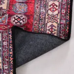 Fratte Çerçeveli Eskitme Kırmızı Polyester ve Pamuklu Kaydırmaz Tabanlı Dijital Baskı Halı - Görsel 3