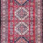 Fratte Çerçeveli Eskitme Kırmızı Polyester ve Pamuklu Kaydırmaz Tabanlı Dijital Baskı Halı