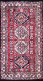 Fratte Çerçeveli Eskitme Kırmızı Polyester ve Pamuklu Kaydırmaz Tabanlı Dijital Baskı Halı