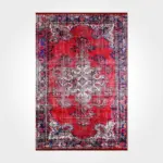 Sovvieco Klasik Göbekli Kırmızı Polyester ve Pamuklu Kaydırmaz Tabanlı Dijital Baskı Halı - Görsel 2