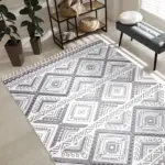 Cozze Geometrik Gri Loop ve Polyester Kaydırmaz Taban Makine Halısı - Görsel 5