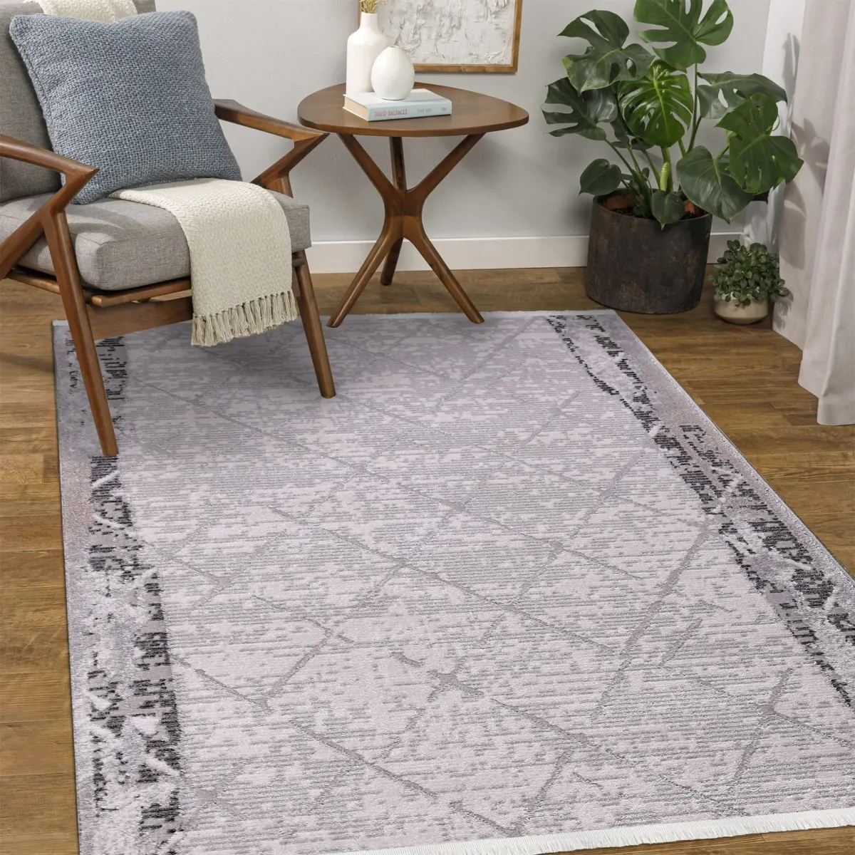 Tonara Geometrik Gri Akrilik Pamuk Tabanlı Makine Halısı - Görsel 6