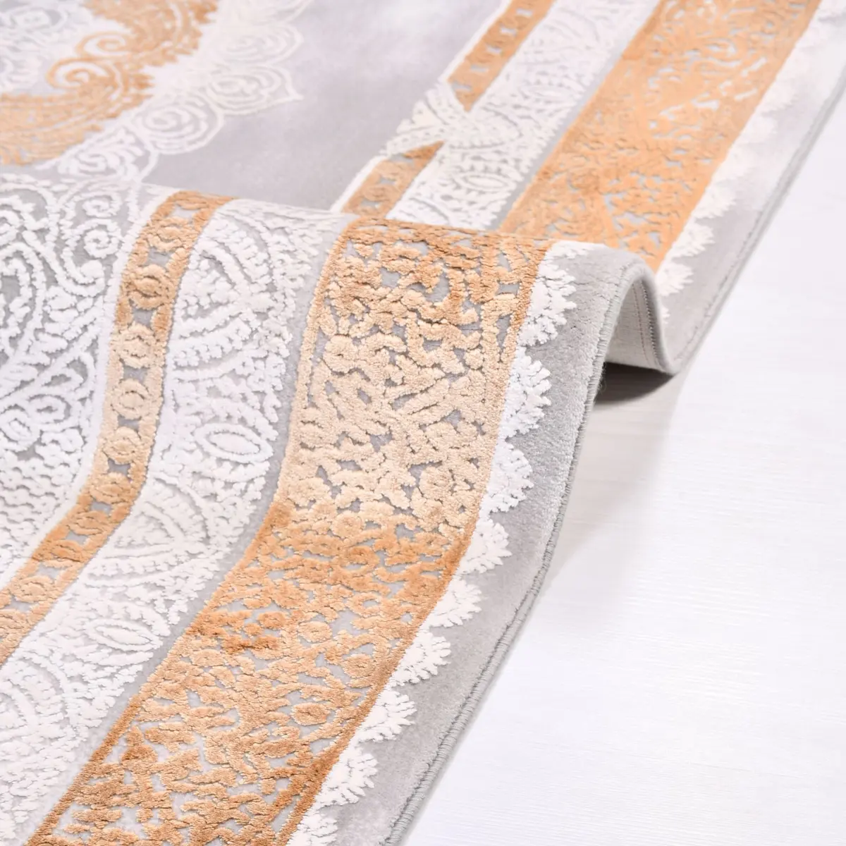 Rometta Klasik Göbekli Gri Bambu ve Akrilik Makine Halısı - Görsel 5