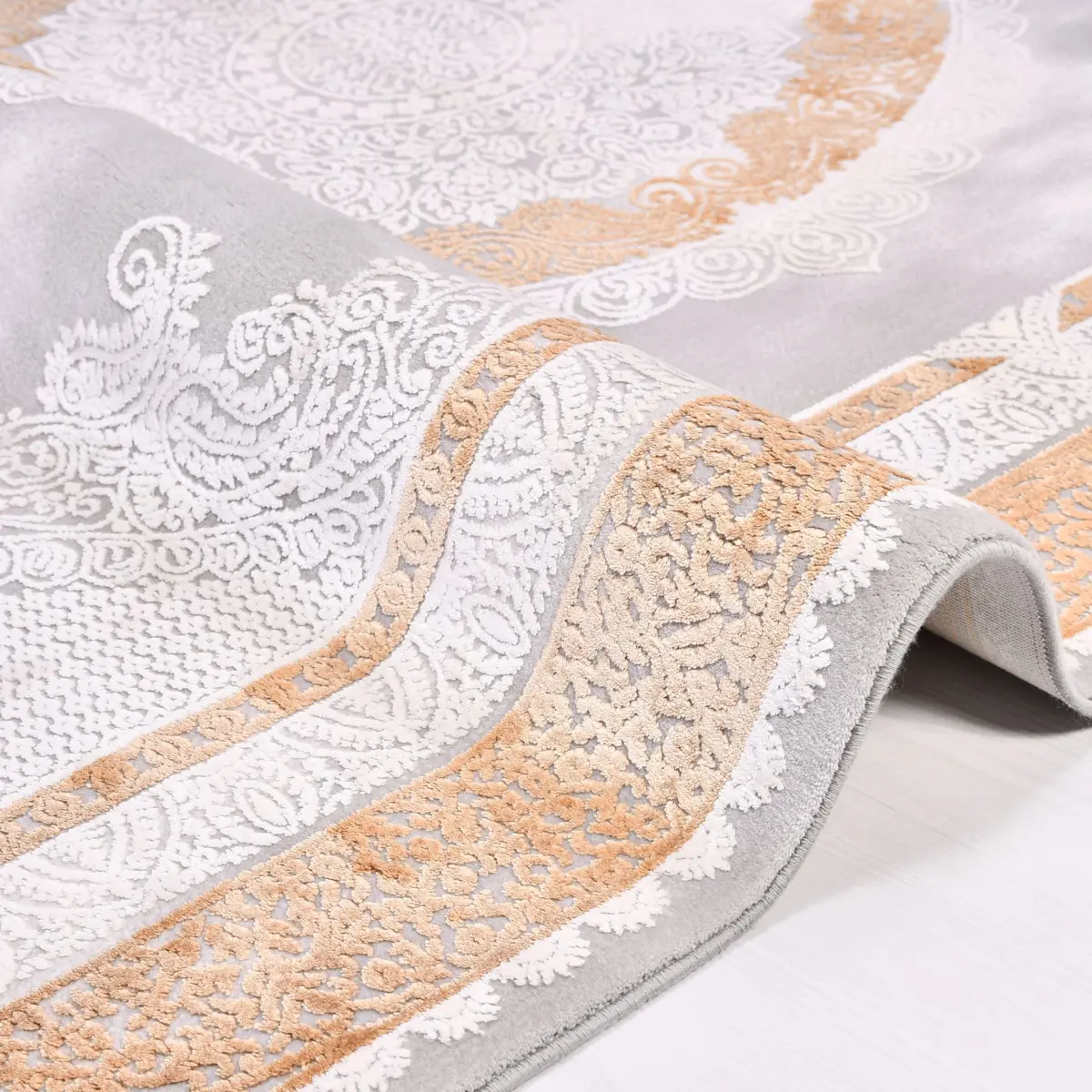 Rometta Klasik Göbekli Gri Bambu ve Akrilik Makine Halısı - Görsel 3