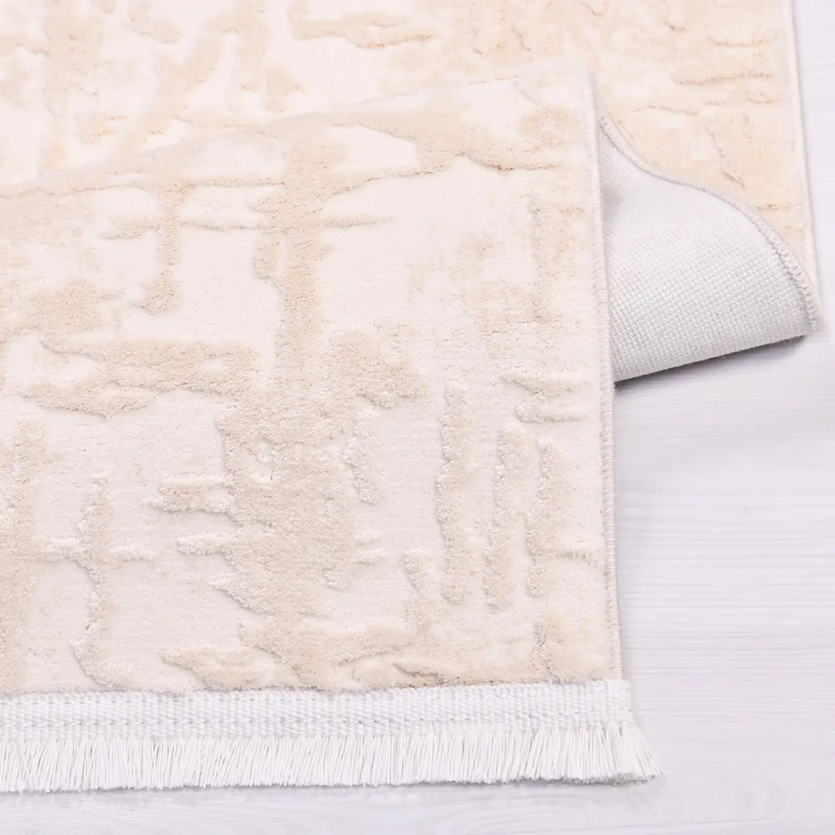 Clemente Modern Bej Viskon ve Akrilik Pamuk Tabanlı Makine Halısı - Görsel 4