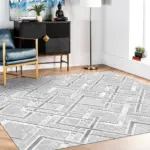 Chelva Geometrik Gri Viskon ve Akrilik Pamuk Tabanlı Makine Halısı - Görsel 3