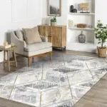 Miano Geometrik Gri Viskon ve Akrilik Kaydırmaz Tabanlı Makine Halısı - Görsel 6