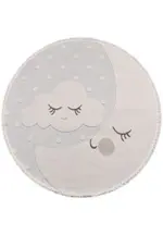 Lutry Figürlü Krem Polyester Pamuk Tabanlı Yuvarlak Çocuk Halısı