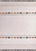 Solofra Geometrik Bej Polyester Loop ve Sasal İplikli Makine Halısı