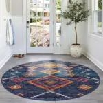 Cenova Geometrik Lacivert Polyester ve Pamuklu Yıkanabilir Kaydırmaz Taban Dijital Baskı Halı - Görsel 8