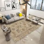 Guinar Çerçeveli Bej Polyester ve Pamuklu Yıkanabilir Kaydırmaz Taban Dijital Baskı Halı - Görsel 2