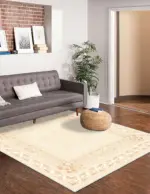 Ribera Çerçeveli Krem Polyester ve Pamuklu Yıkanabilir Kaydırmaz Taban Dijital Baskı Halı - Görsel 6