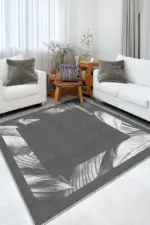 Triana Çerçeveli Gri Polyester ve Pamuklu Yıkanabilir Kaydırmaz Taban Dijital Baskı Halı - Görsel 6