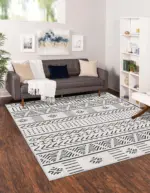 Guina Geometrik Beyaz Polyester ve Pamuklu Yıkanabilir Kaydırmaz Taban Dijital Baskı Halı - Görsel 6