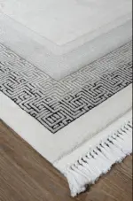 Rimini Çerçeveli Krem Siyah Çizgili Akrilik Makine Halısı - Görsel 2