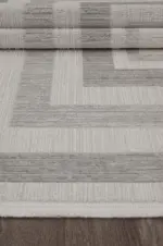 Toritto Çerçeveli Krem Gri Çizgili Akrilik Makine Halısı - Görsel 4