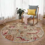 Salamanca Patchwork Bej Polyester ve Pamuklu Yıkanabilir Kaydırmaz Taban Dijital Baskı Halı - Görsel 8