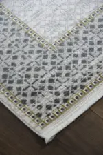 Crevant Çerçeveli Bej Gri Çizgili Akrilik Makine Halısı - Görsel 2