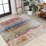 Poble Çizgili Multi Polyester ve Pamuklu Yıkanabilir Kaydırmaz Taban Dijital Baskı Halı - Görsel 6