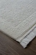 Ostra Çerçeveli Krem Bej Çizgili Göbekli Akrilik Makine Halısı - Görsel 2