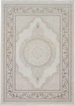 Cangey Çerçevegli Krem Kahve Göbekli Akrilik Makine Halısı