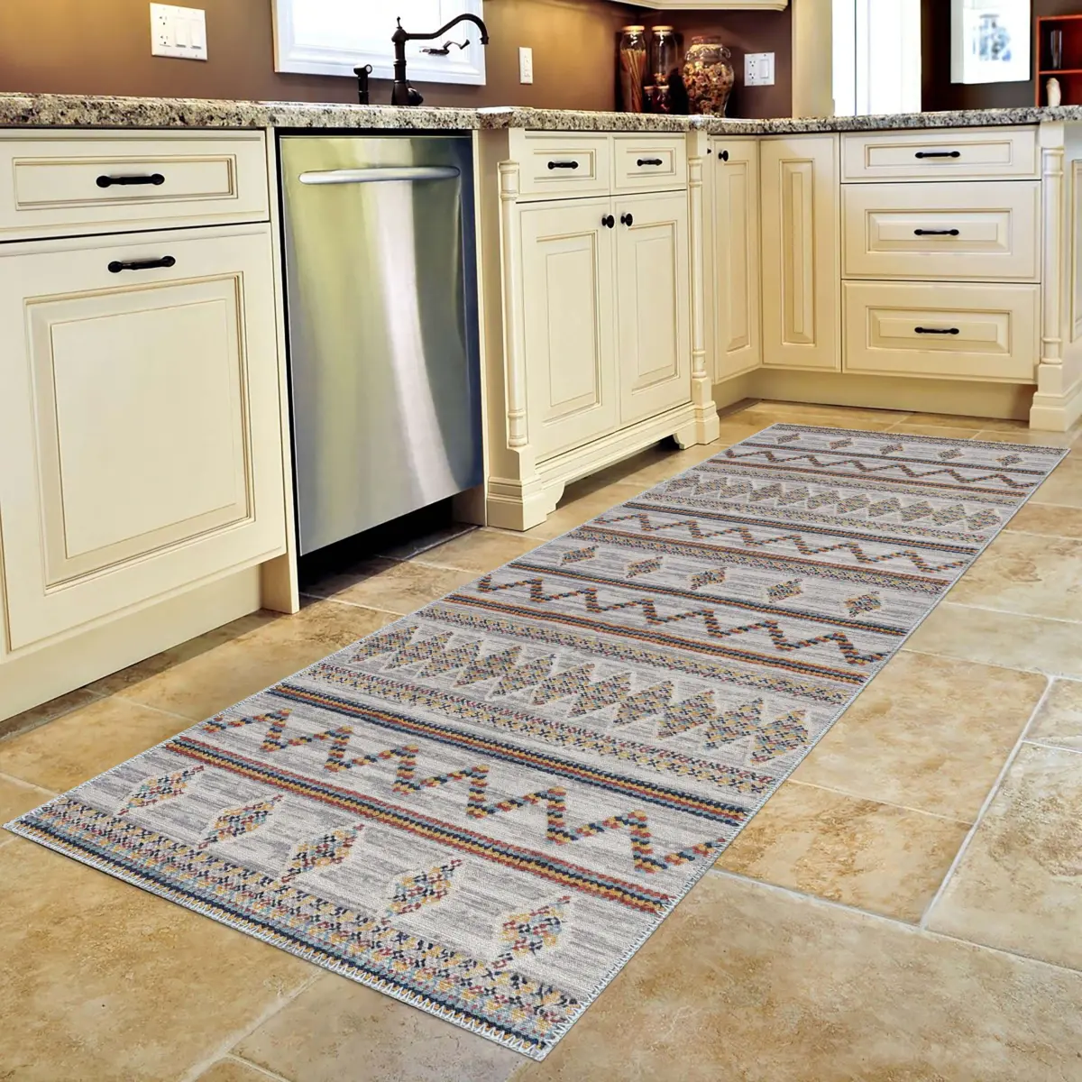 Ponte Geometrik Multi Polyester ve Pamuklu Yıkanabilir Kaydırmaz Taban Dijital Baskı Halı - Görsel 4