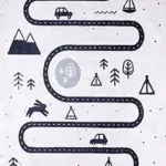 Bern Figürlü Gri Pamuk ve Polyester Kaydırmaz Taban Dijital Baskı Çocuk Halısı