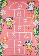 Belfort Figürlü Pembe Pamuk ve Polyester Kaydırmaz Taban Dijital Baskı Çocuk Halısı