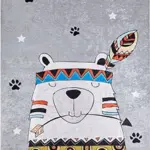 Lucerne Figürlü Gri Pamuk ve Polyester Kaydırmaz Taban Dijital Baskı Çocuk Halısı