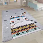 Lucerne Figürlü Gri Pamuk ve Polyester Kaydırmaz Taban Dijital Baskı Çocuk Halısı - Görsel 3