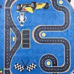 Bregenz Figürlü Mavi Pamuk ve Polyester Kaydırmaz Taban Dijital Baskı Çocuk Halısı