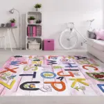 Visp Figürlü Pembe Pamuk ve Polyester Kaydırmaz Taban Dijital Baskı Çocuk Halısı - Görsel 3