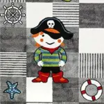 Wiler Figürlü Gri Pamuk ve Polyester Kaydırmaz Taban Dijital Baskı Çocuk Halısı