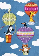 Leuk Figürlü Mavi Pamuk ve Polyester Kaydırmaz Taban Dijital Baskı Çocuk Halısı