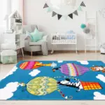Leuk Figürlü Mavi Pamuk ve Polyester Kaydırmaz Taban Dijital Baskı Çocuk Halısı - Görsel 3
