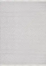 Grimma Geometrik Beyaz Polyester Kaydırmaz Tabanlı Makine Halısı