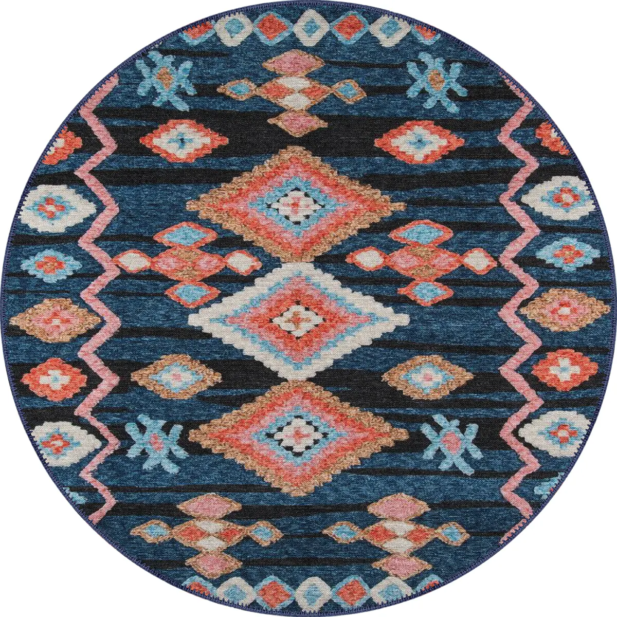 Borgo Geometrik Lacivert Polyester ve Pamuklu Yıkanabilir Kaydırmaz Taban Dijital Baskı Halı - Görsel 7