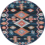 Borgo Geometrik Lacivert Polyester ve Pamuklu Yıkanabilir Kaydırmaz Taban Dijital Baskı Halı - Görsel 7