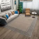 Salvon Çerçeveli Krem Polyester ve Pamuklu Yıkanabilir Kaydırmaz Taban Dijital Baskı Halı - Görsel 2