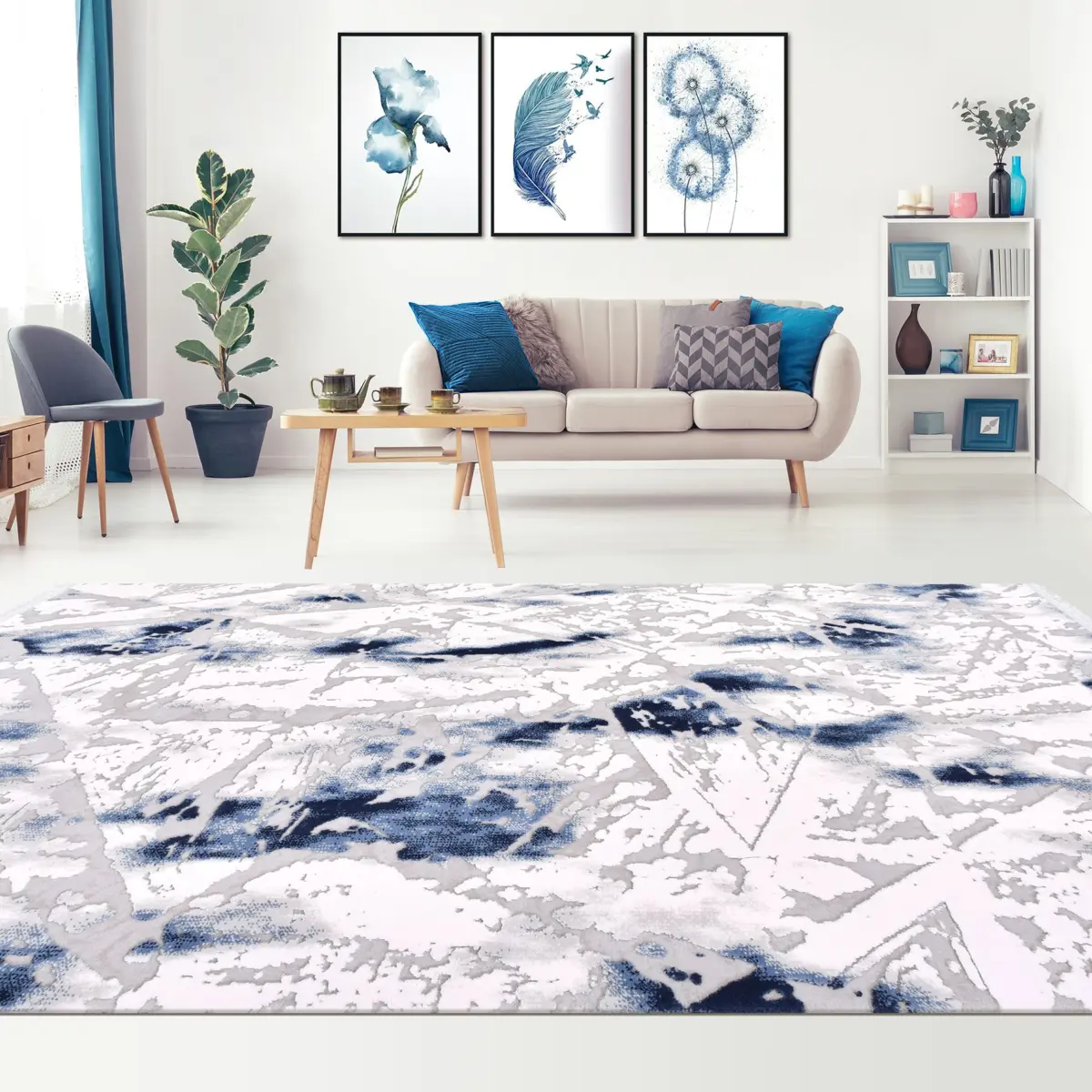 Biella Modern Gri Triko Akrilik Pamuk Atkılı Makine Halısı - Görsel 6