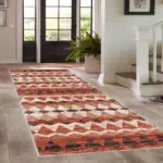 Della Geometrik Turuncu Polyester ve Pamuklu Yıkanabilir Kaydırmaz Taban Dijital Baskı Halı - Görsel 4