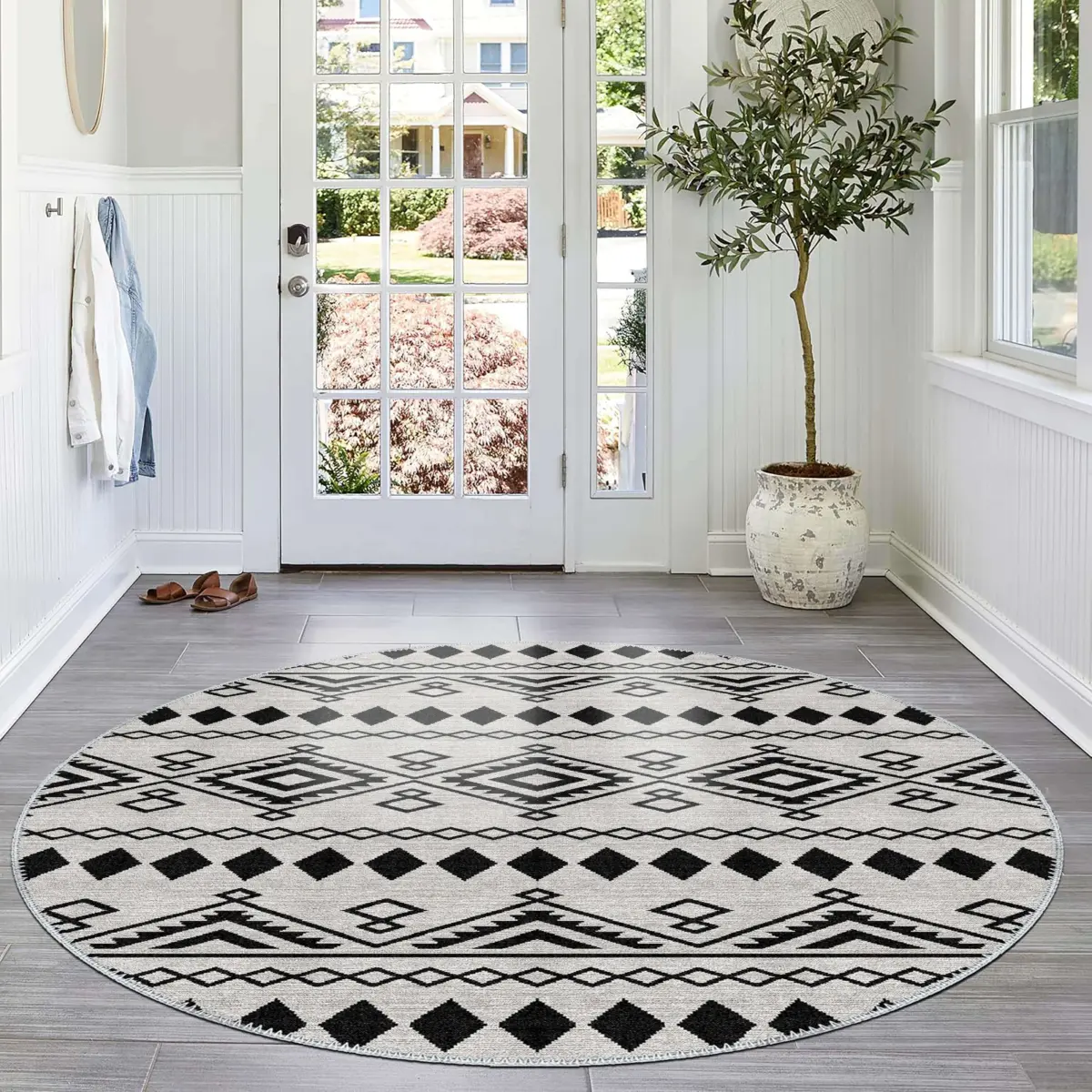 Corso Geometrik Beyaz Polyester ve Pamuklu Yıkanabilir Kaydırmaz Taban Dijital Baskı Halı - Görsel 8