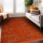 Anzano Geometrik Turuncu Pamuk ve Polyester Kaydırmaz Taban Makine Halısı - Görsel 3