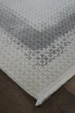 Ajain Çerçeveli Krem Gri Çizgili Akrilik Makine Halısı - Görsel 2