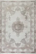 Carvin Çerçeveli Krem Taba Göbekli Akrilik Makine Halısı