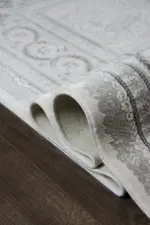 Blois Çerçeveli Krem Gri Göbekli Akrilik Makine Halısı - Görsel 6