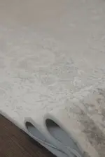 Anzi Çerçeveli Bej Gri Çizgili Göbekli Akrilik Makine Halısı - Görsel 6