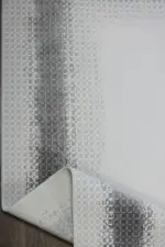 Ajain Çerçeveli Krem Gri Çizgili Akrilik Makine Halısı - Görsel 4